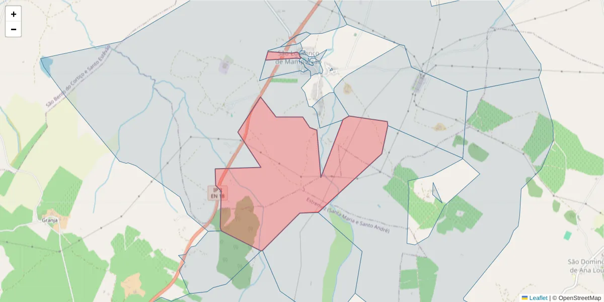 Mapa detalhado do código postal 7100-652 com limites, códigos postais vizinhos e agências dos correios