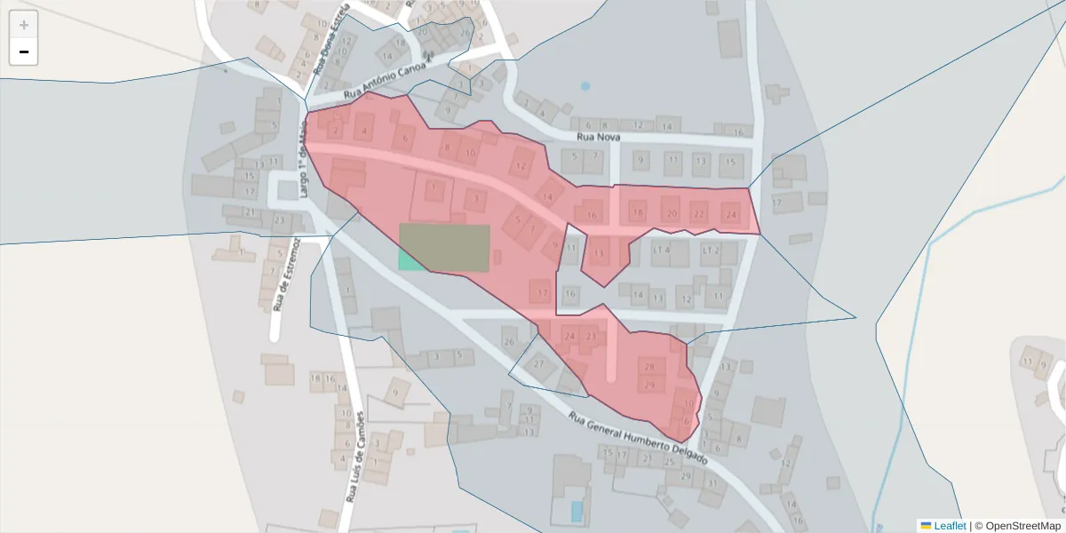 Mapa detalhado do código postal 7100-655 com limites, códigos postais vizinhos e agências dos correios