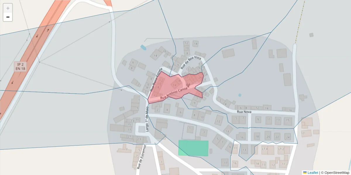 Mapa detalhado do código postal 7100-657 com limites, códigos postais vizinhos e agências dos correios