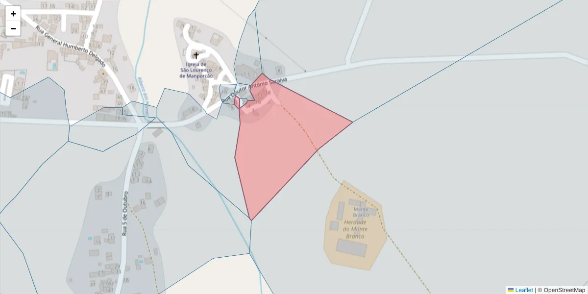 Mapa detalhado do código postal 7100-661 com limites, códigos postais vizinhos e agências dos correios