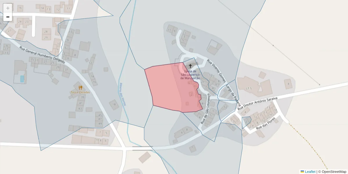 Mapa detalhado do código postal 7100-665 com limites, códigos postais vizinhos e agências dos correios