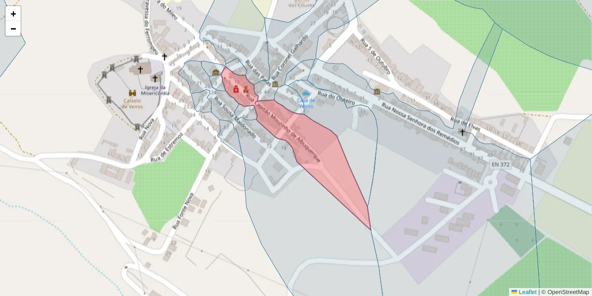 Mapa detalhado do código postal 7100-690 com limites, códigos postais vizinhos e agências dos correios