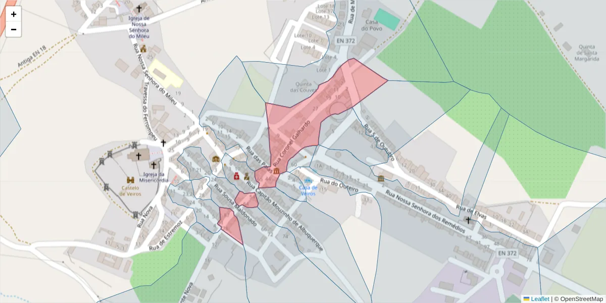 Mapa detalhado do código postal 7100-692 com limites, códigos postais vizinhos e agências dos correios