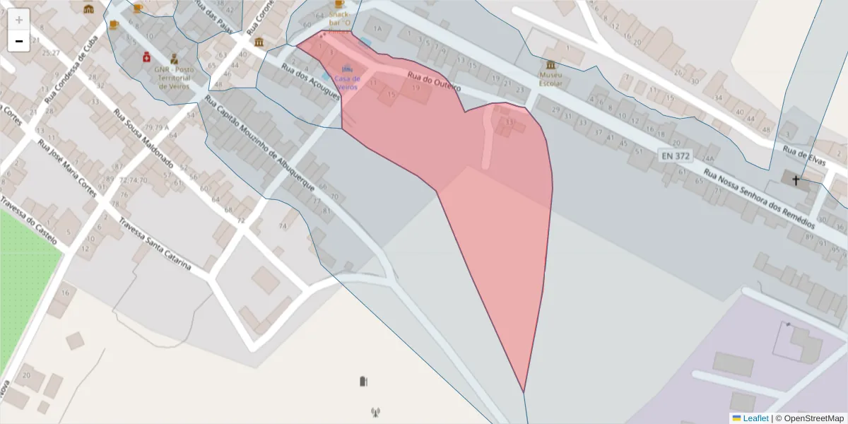 Mapa detalhado do código postal 7100-701 com limites, códigos postais vizinhos e agências dos correios