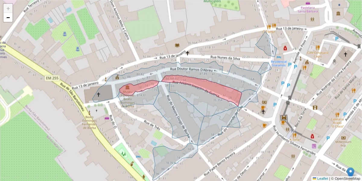 Mapa detalhado do código postal 7150-118 com limites, códigos postais vizinhos e agências dos correios