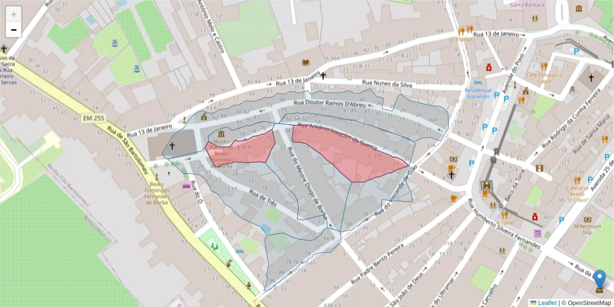 Mapa detalhado do código postal 7150-119 com limites, códigos postais vizinhos e agências dos correios