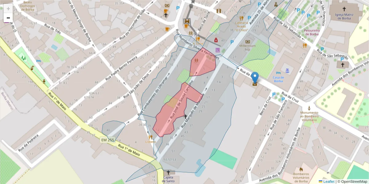 Mapa detalhado do código postal 7150-131 com limites, códigos postais vizinhos e agências dos correios