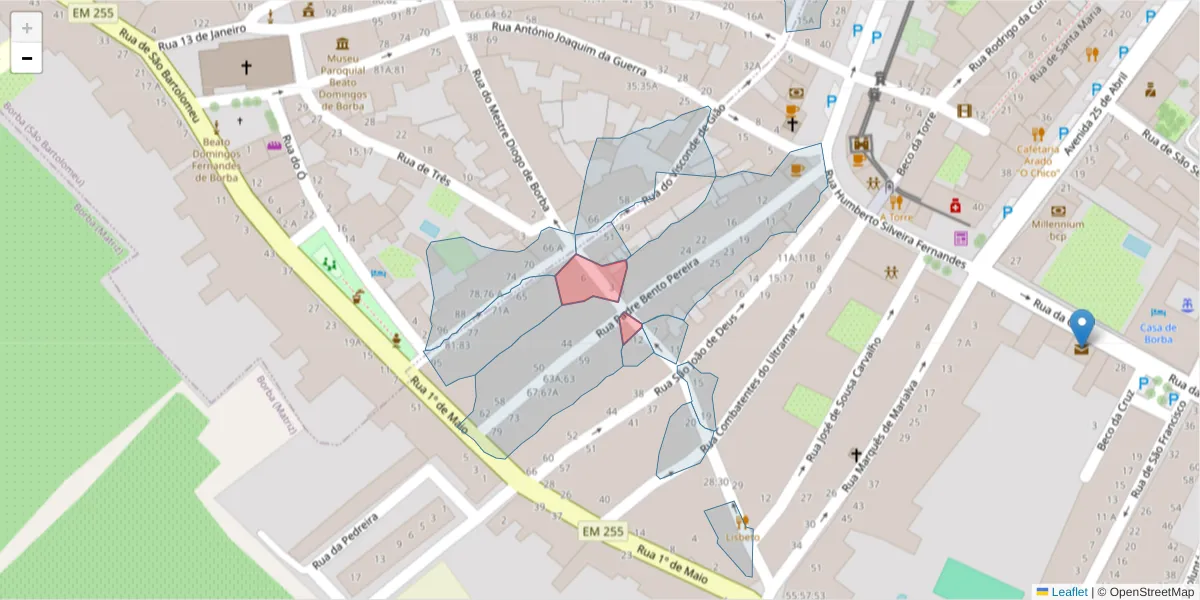 Mapa detalhado do código postal 7150-135 com limites, códigos postais vizinhos e agências dos correios