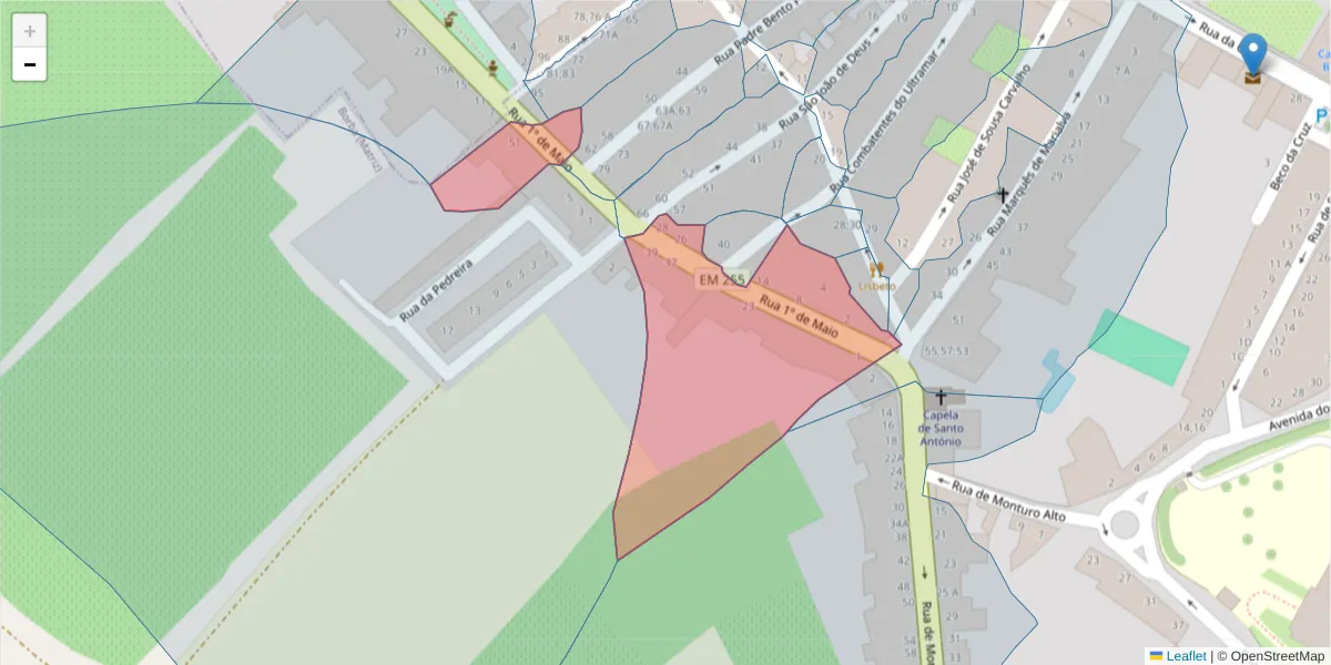 Mapa detalhado do código postal 7150-140 com limites, códigos postais vizinhos e agências dos correios