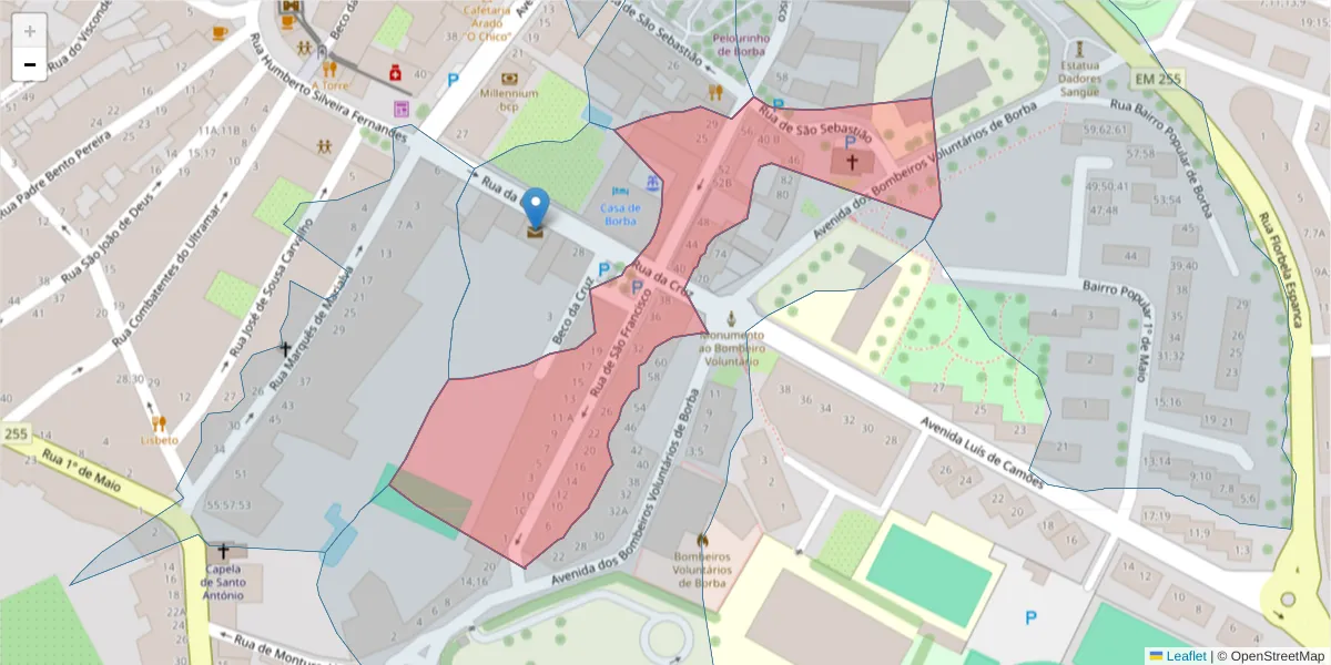 Mapa detalhado do código postal 7150-141 com limites, códigos postais vizinhos e agências dos correios