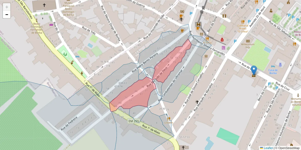 Mapa detalhado do código postal 7150-142 com limites, códigos postais vizinhos e agências dos correios