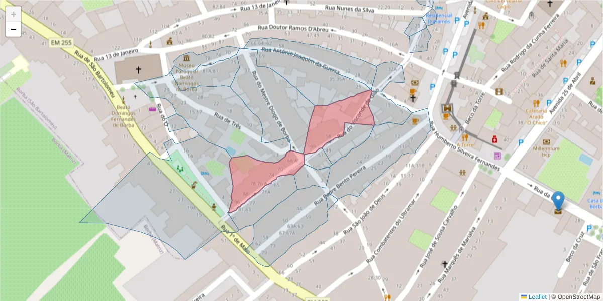 Mapa detalhado do código postal 7150-148 com limites, códigos postais vizinhos e agências dos correios