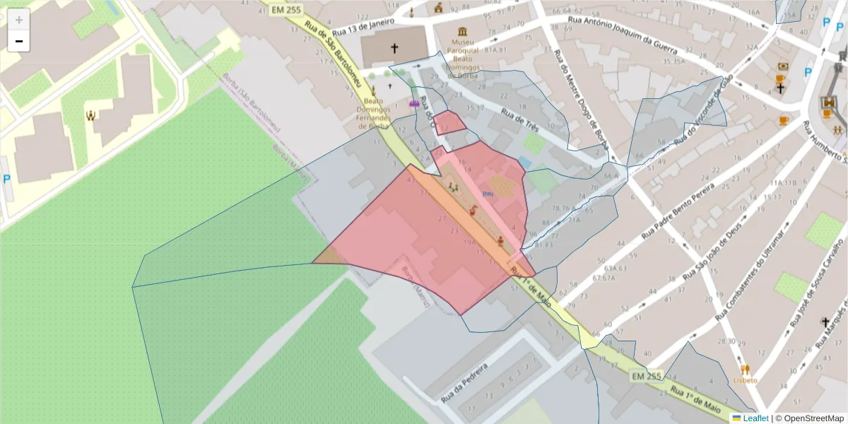 Mapa detalhado do código postal 7150-152 com limites, códigos postais vizinhos e agências dos correios
