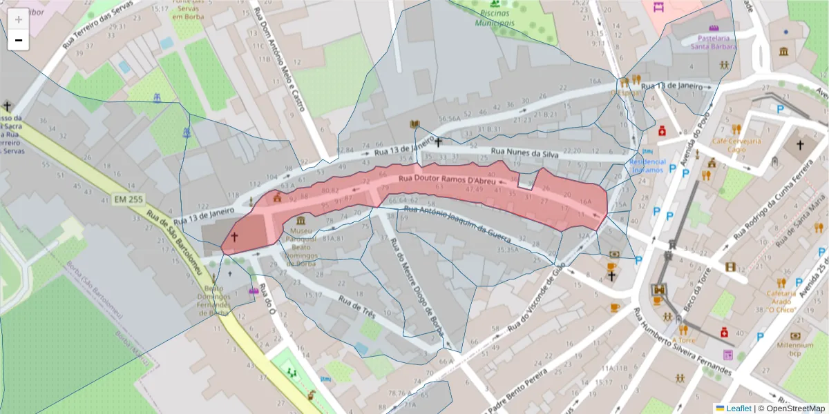 Mapa detalhado do código postal 7150-158 com limites, códigos postais vizinhos e agências dos correios