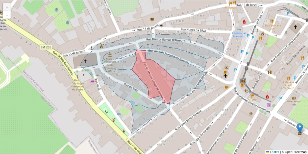 Mapa detalhado do código postal 7150-159 com limites, códigos postais vizinhos e agências dos correios
