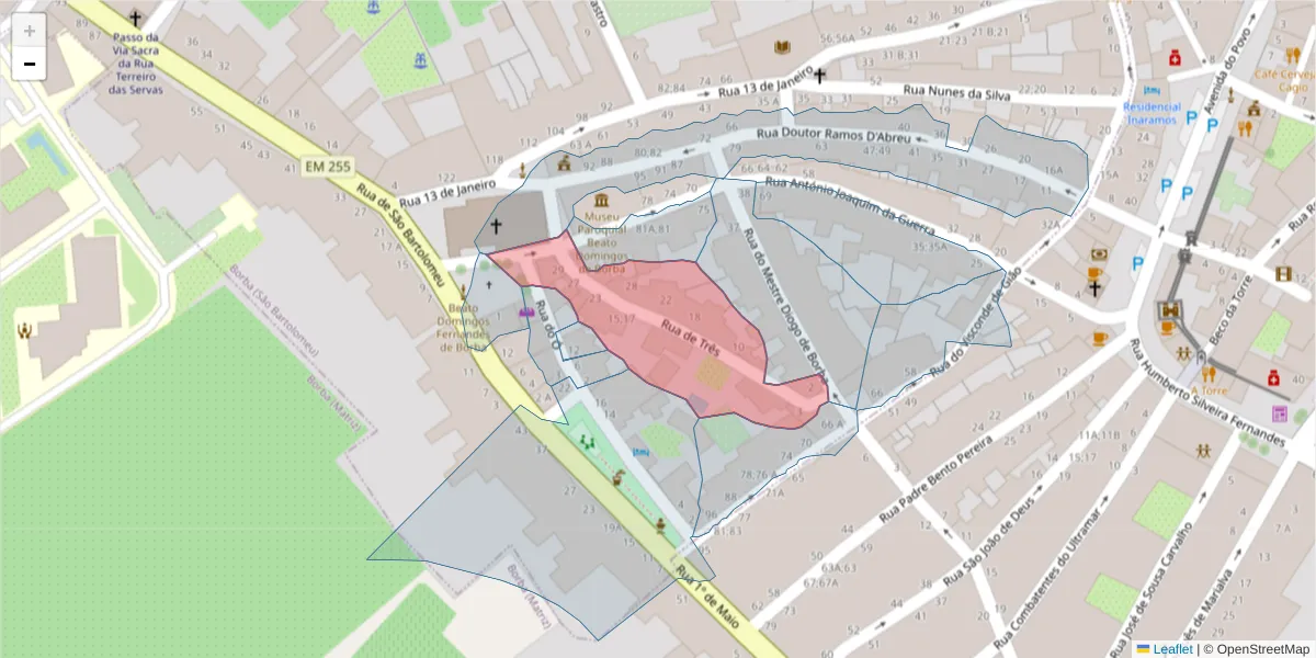 Mapa detalhado do código postal 7150-163 com limites, códigos postais vizinhos e agências dos correios