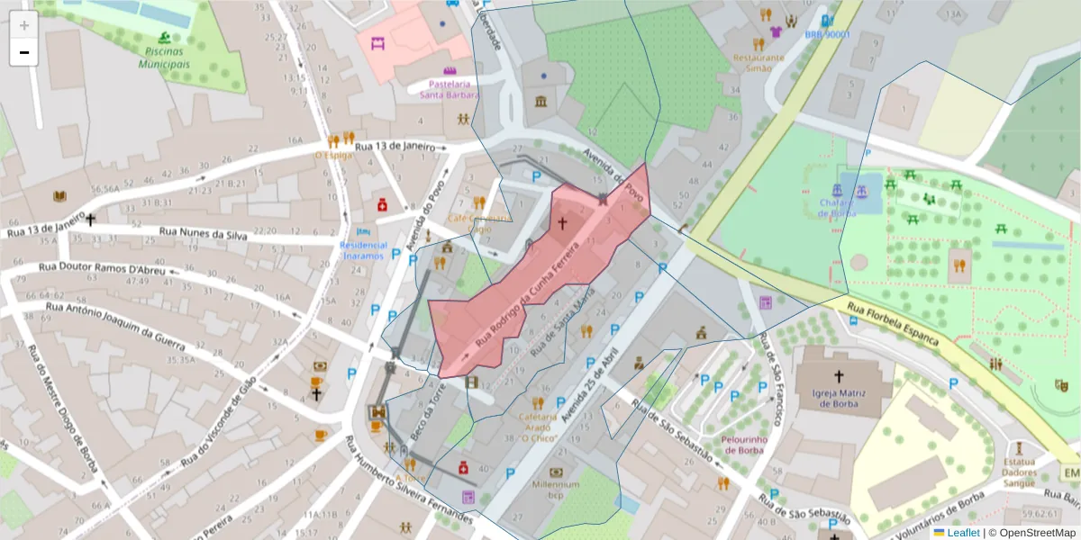 Mapa detalhado do código postal 7150-169 com limites, códigos postais vizinhos e agências dos correios