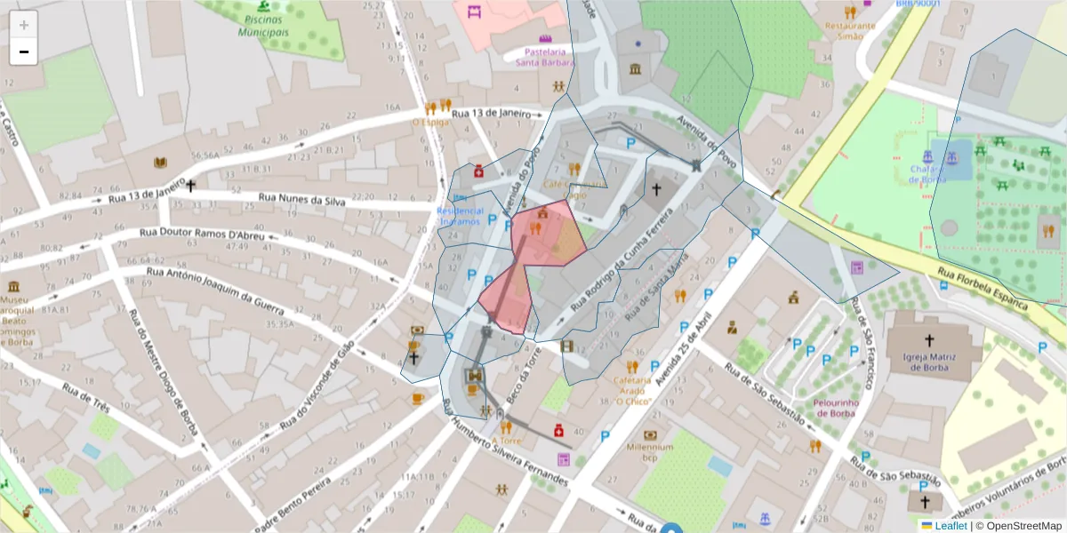 Mapa detalhado do código postal 7150-172 com limites, códigos postais vizinhos e agências dos correios