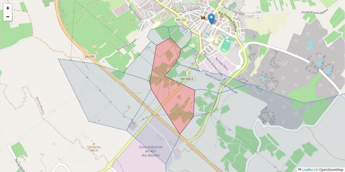 Mapa detalhado do código postal 7150-231 com limites, códigos postais vizinhos e agências dos correios