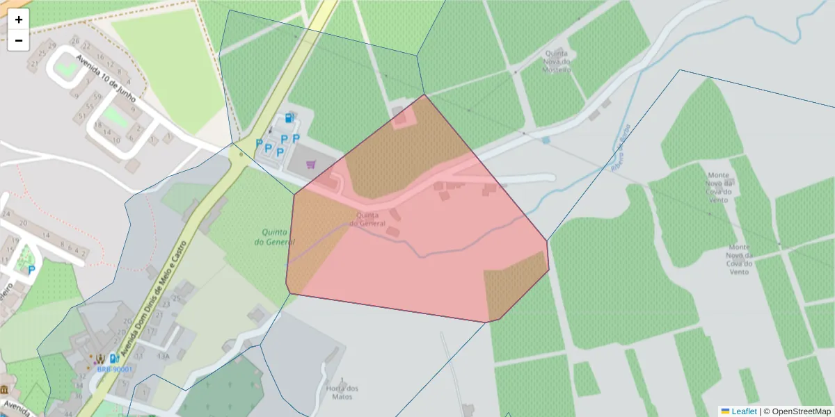 Mapa detalhado do código postal 7150-233 com limites, códigos postais vizinhos e agências dos correios