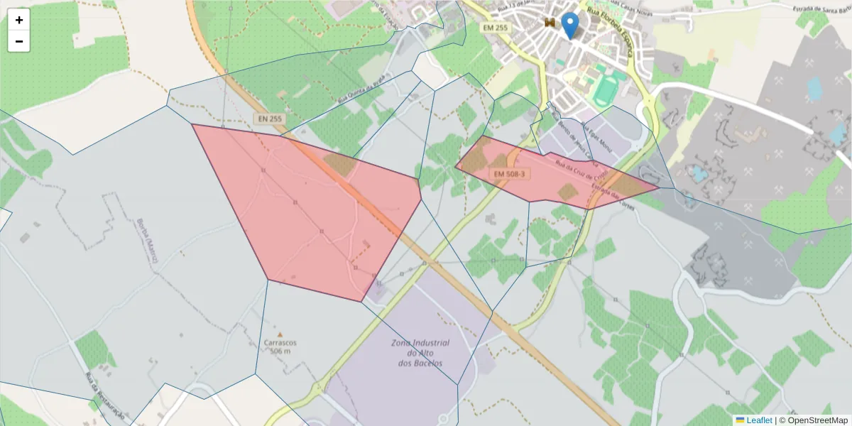 Mapa detalhado do código postal 7150-244 com limites, códigos postais vizinhos e agências dos correios
