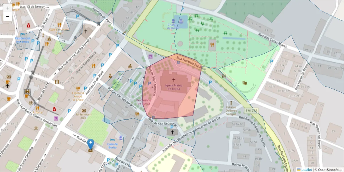 Mapa detalhado do código postal 7150-249 com limites, códigos postais vizinhos e agências dos correios