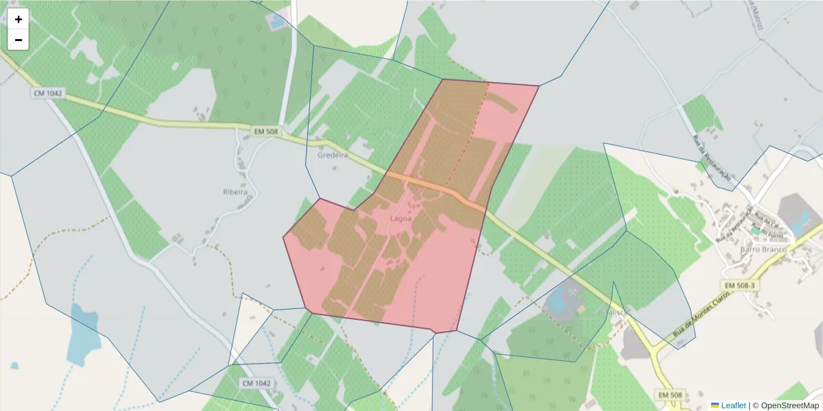 Mapa detalhado do código postal 7150-329 com limites, códigos postais vizinhos e agências dos correios