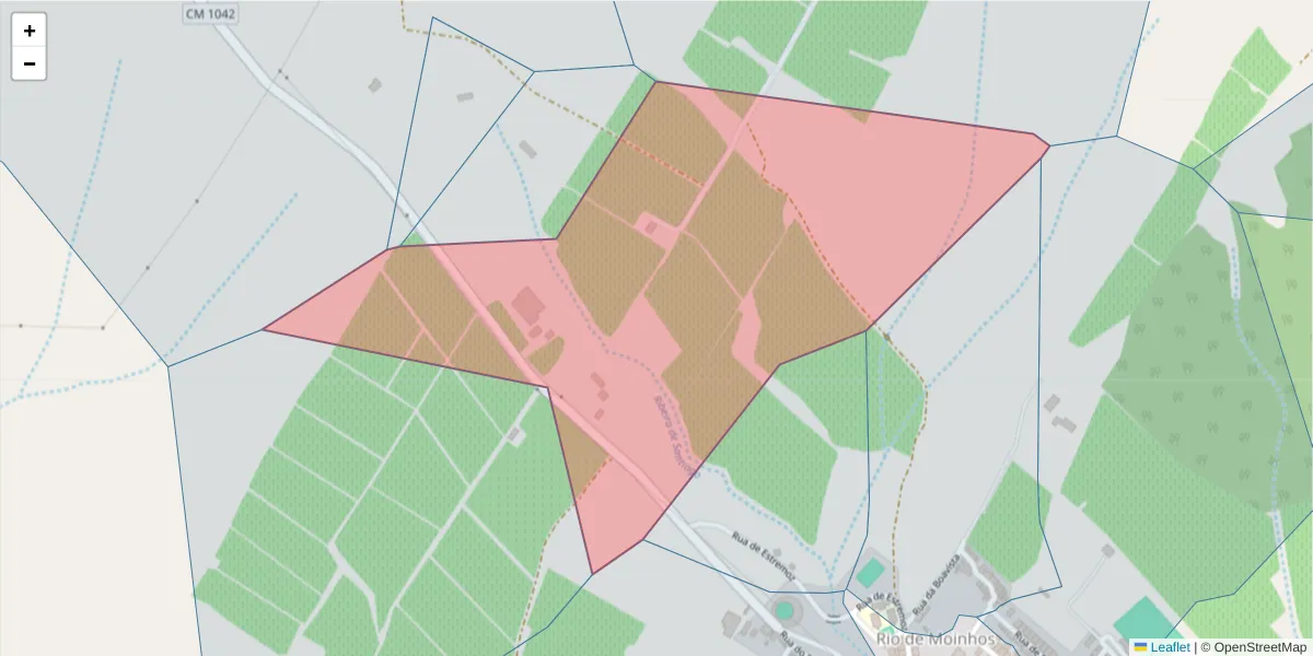 Mapa detalhado do código postal 7150-343 com limites, códigos postais vizinhos e agências dos correios