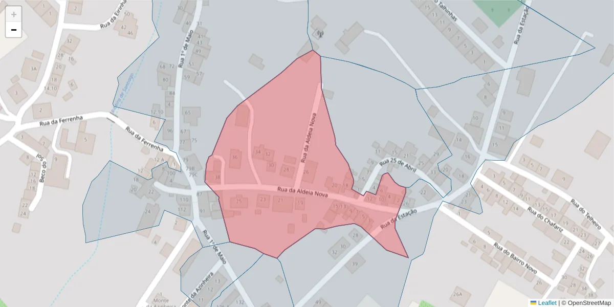 Mapa detalhado do código postal 7150-365 com limites, códigos postais vizinhos e agências dos correios