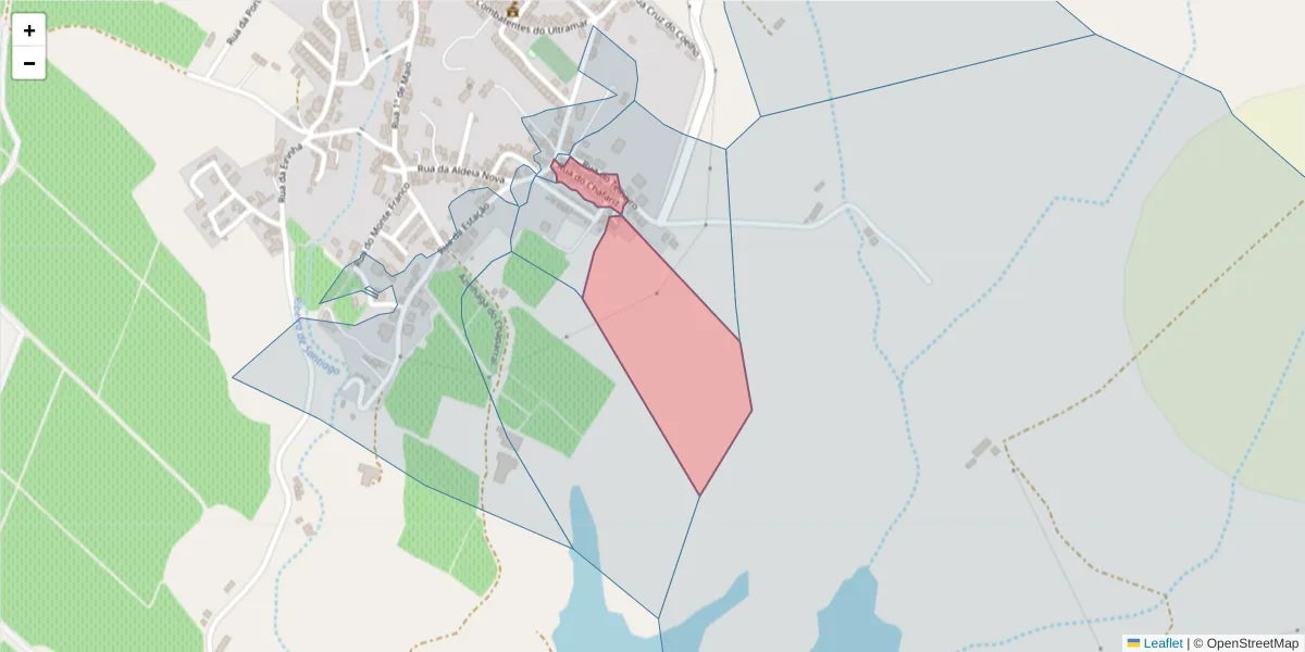 Mapa detalhado do código postal 7150-375 com limites, códigos postais vizinhos e agências dos correios