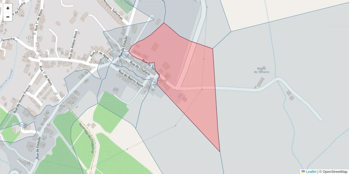 Mapa detalhado do código postal 7150-376 com limites, códigos postais vizinhos e agências dos correios