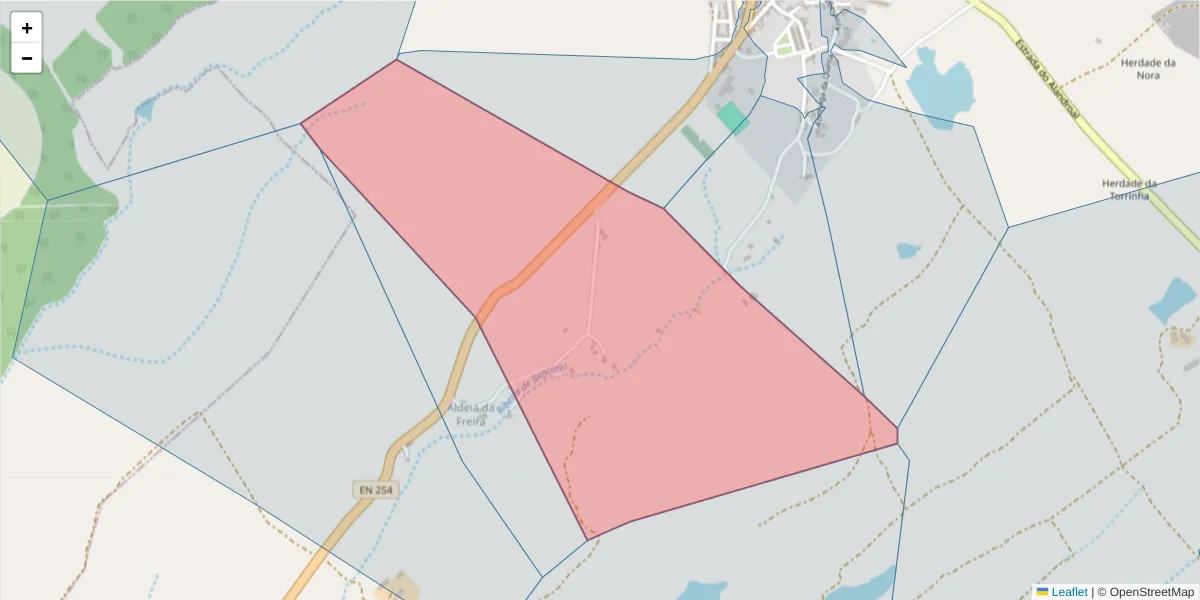 Mapa detalhado do código postal 7160-019 com limites, códigos postais vizinhos e agências dos correios
