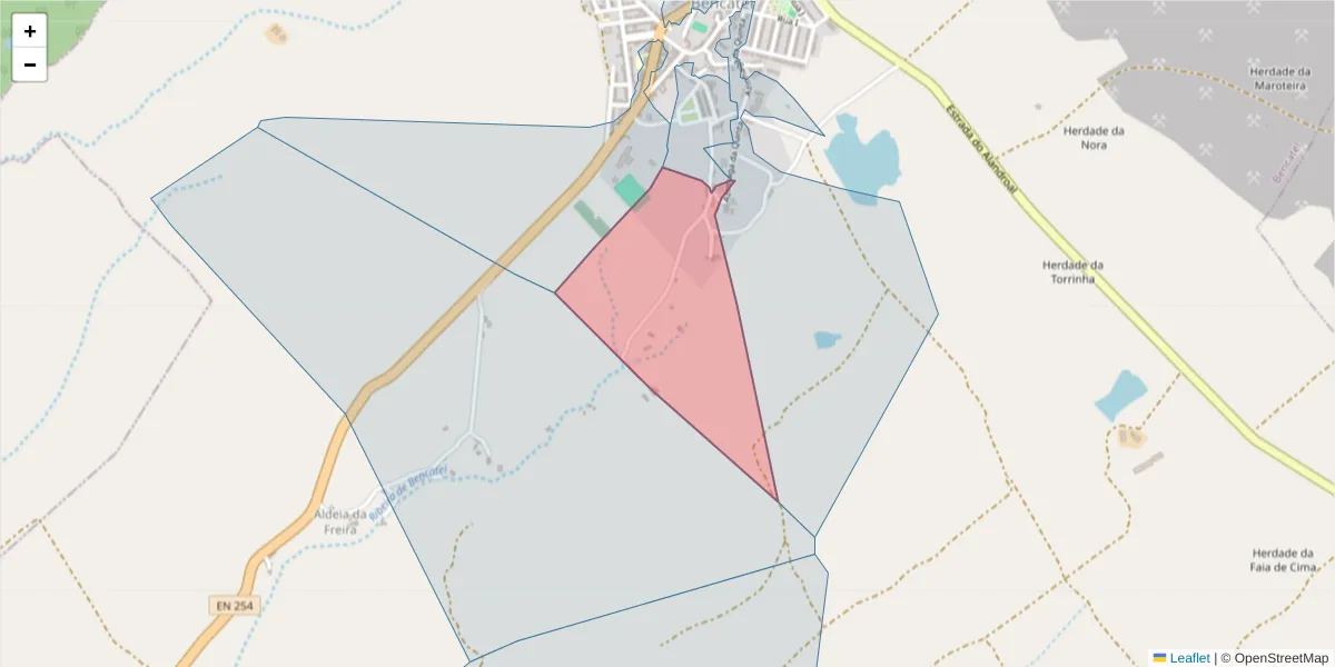 Mapa detalhado do código postal 7160-052 com limites, códigos postais vizinhos e agências dos correios