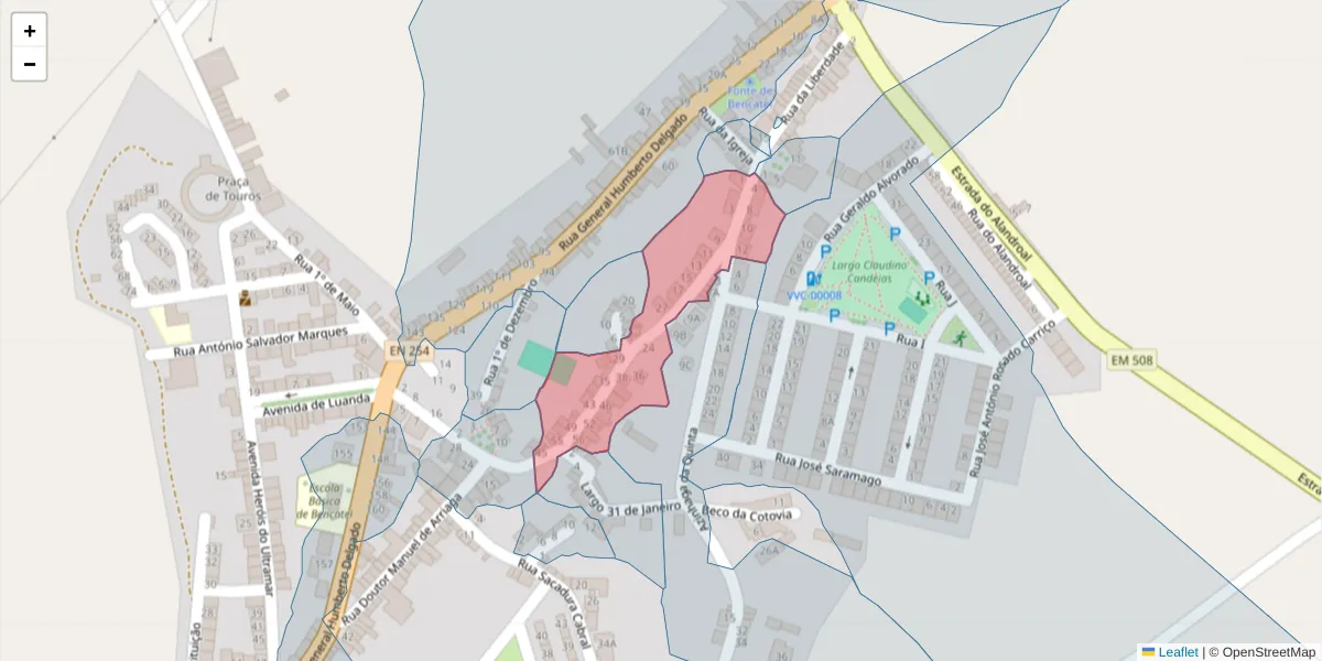 Mapa detalhado do código postal 7160-055 com limites, códigos postais vizinhos e agências dos correios