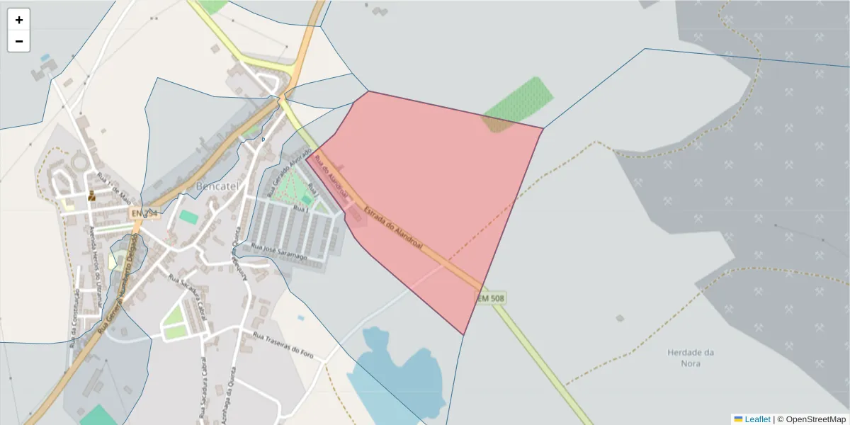 Mapa detalhado do código postal 7160-065 com limites, códigos postais vizinhos e agências dos correios