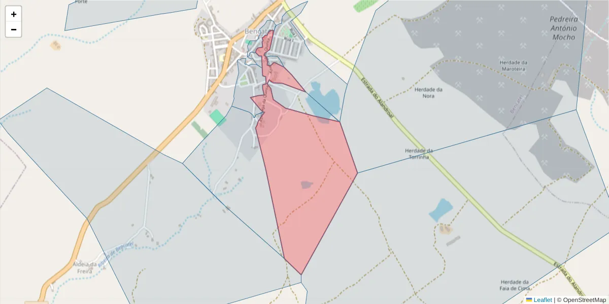 Mapa detalhado do código postal 7160-069 com limites, códigos postais vizinhos e agências dos correios