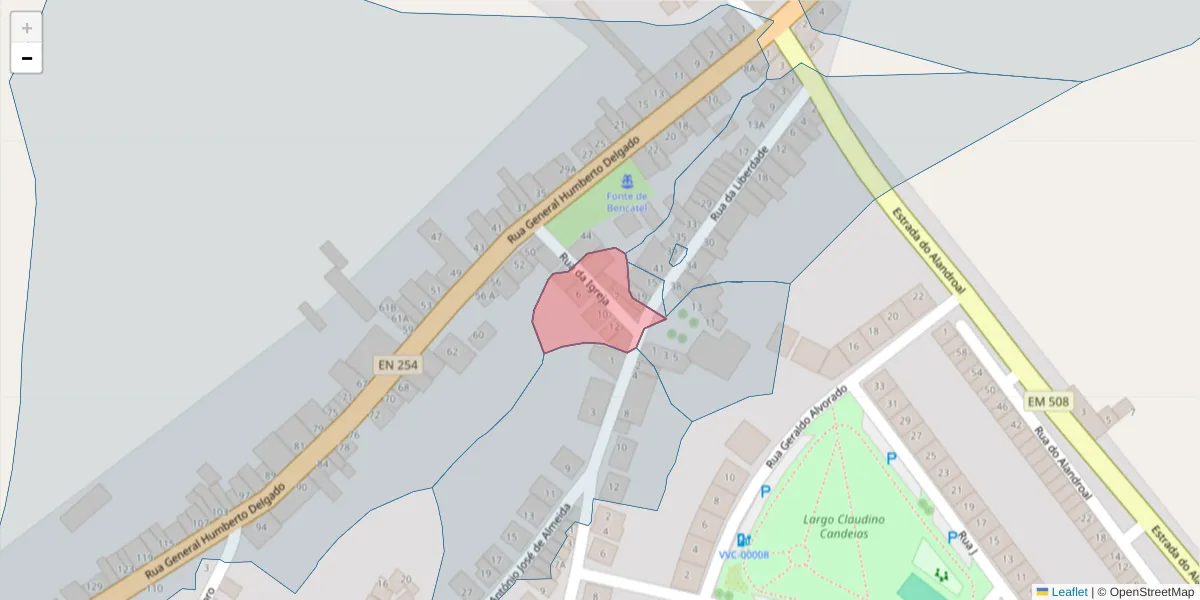 Mapa detalhado do código postal 7160-070 com limites, códigos postais vizinhos e agências dos correios