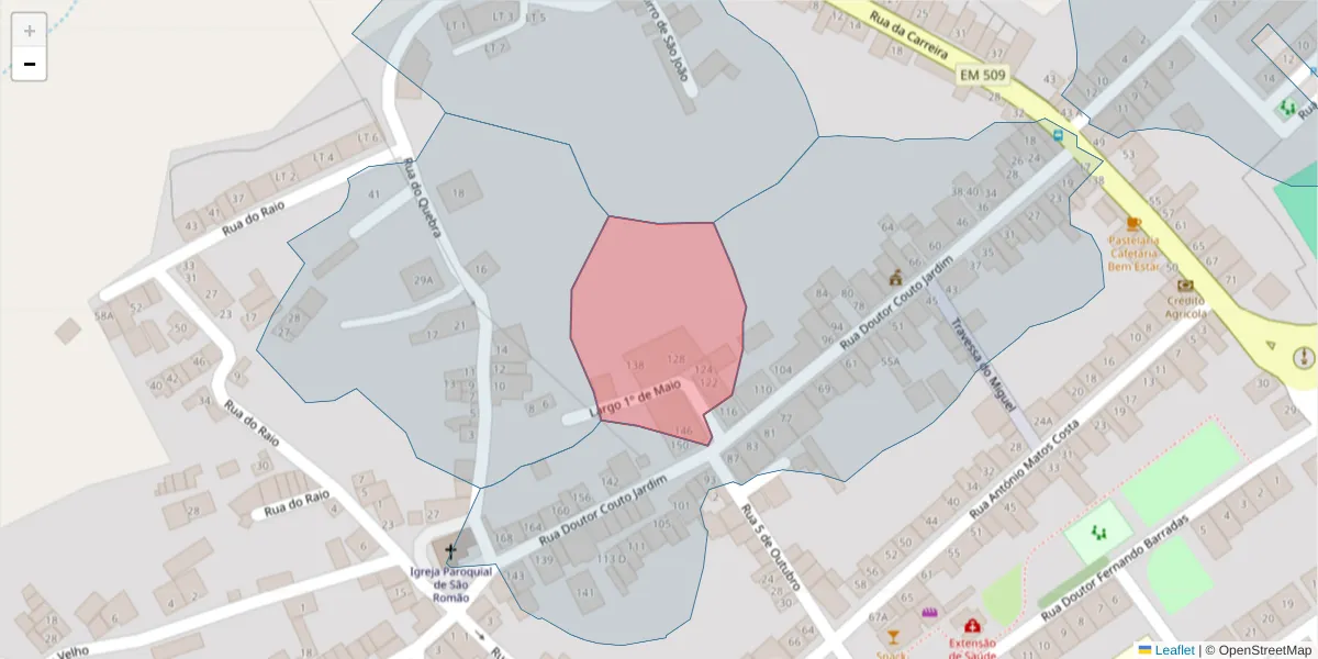 Mapa detalhado do código postal 7160-122 com limites, códigos postais vizinhos e agências dos correios