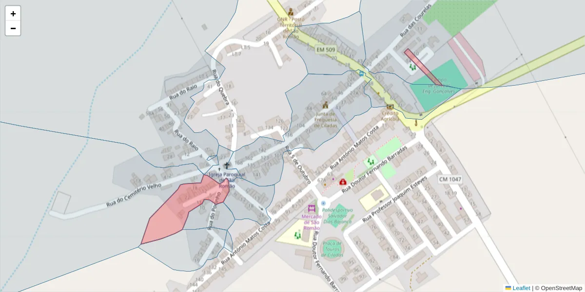 Mapa detalhado do código postal 7160-125 com limites, códigos postais vizinhos e agências dos correios