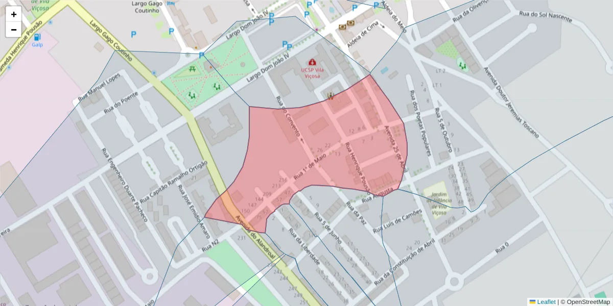 Mapa detalhado do código postal 7160-237 com limites, códigos postais vizinhos e agências dos correios