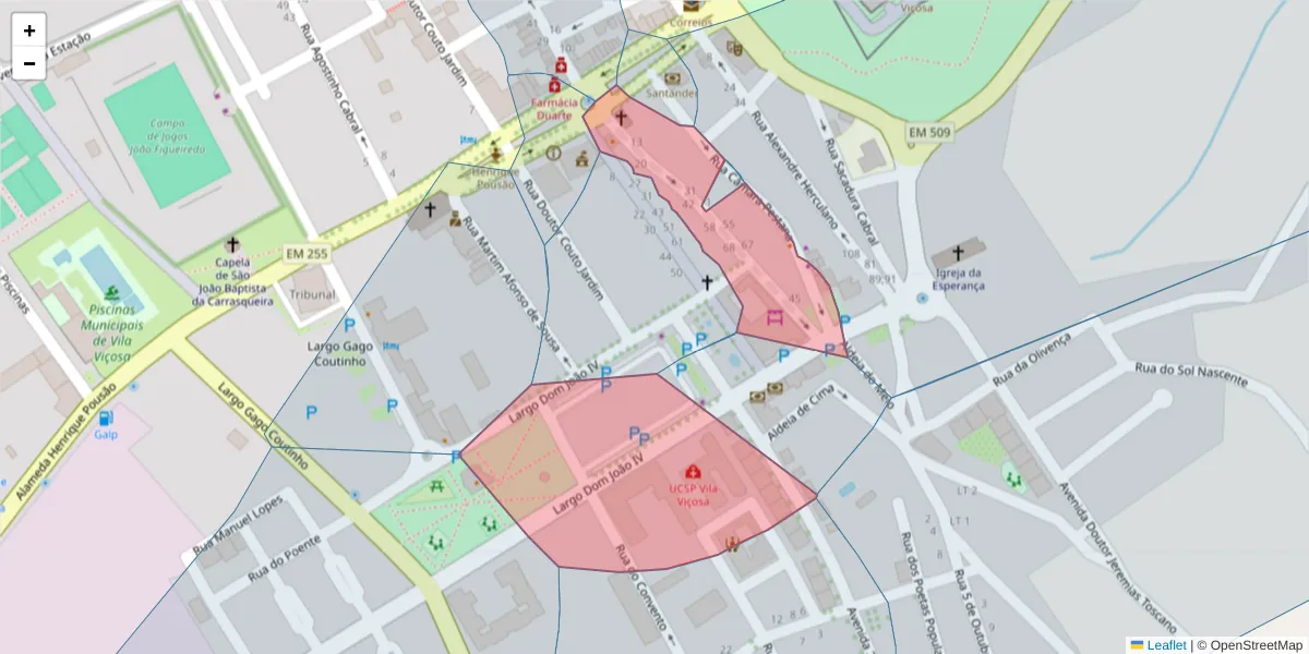 Mapa detalhado do código postal 7160-274 com limites, códigos postais vizinhos e agências dos correios