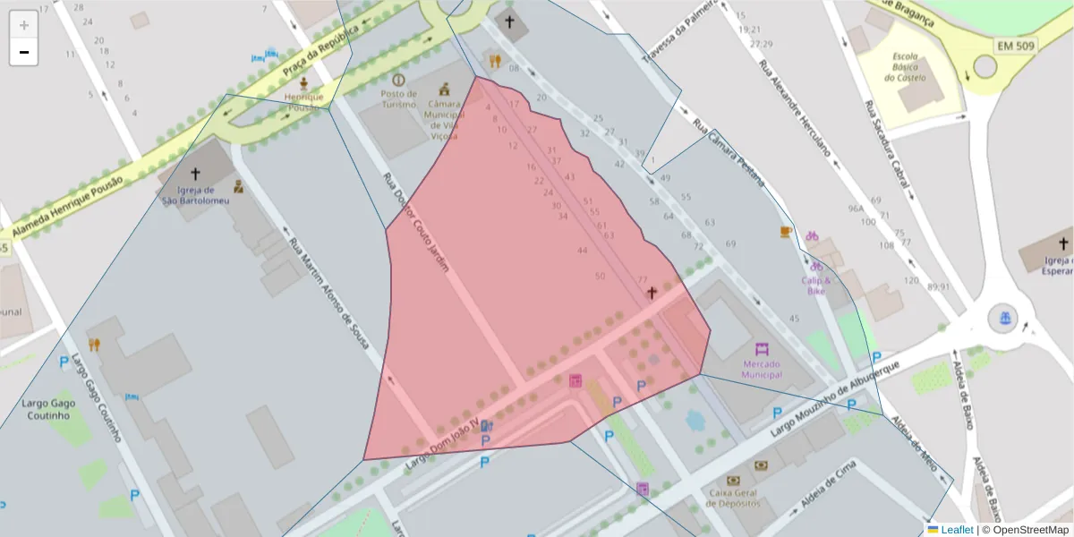 Mapa detalhado do código postal 7160-275 com limites, códigos postais vizinhos e agências dos correios