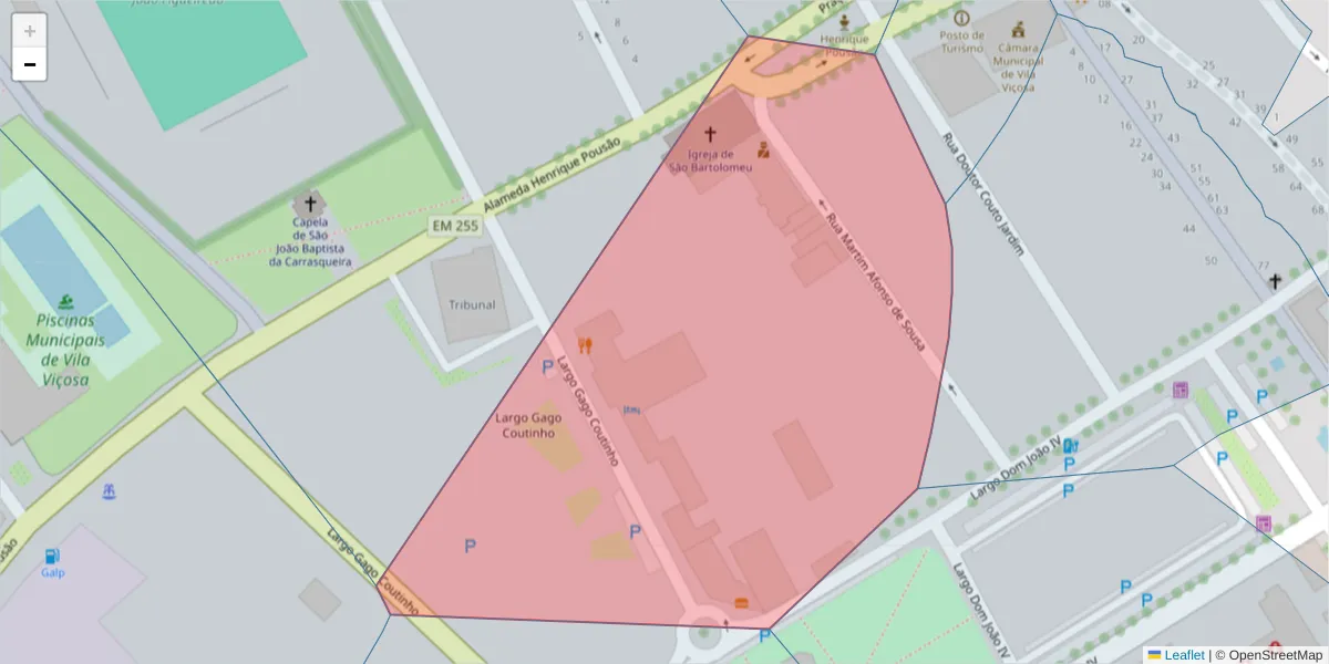 Mapa detalhado do código postal 7160-277 com limites, códigos postais vizinhos e agências dos correios
