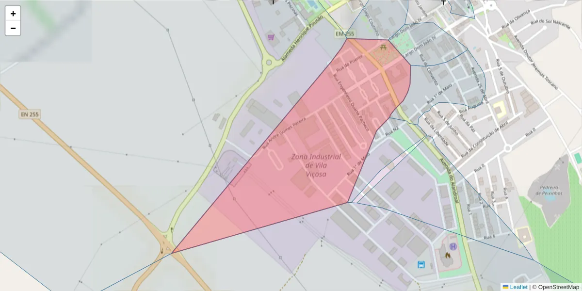 Mapa detalhado do código postal 7160-291 com limites, códigos postais vizinhos e agências dos correios