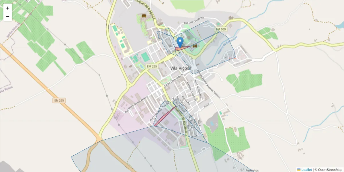 Mapa detalhado do código postal 7160-999 com limites, códigos postais vizinhos e agências dos correios