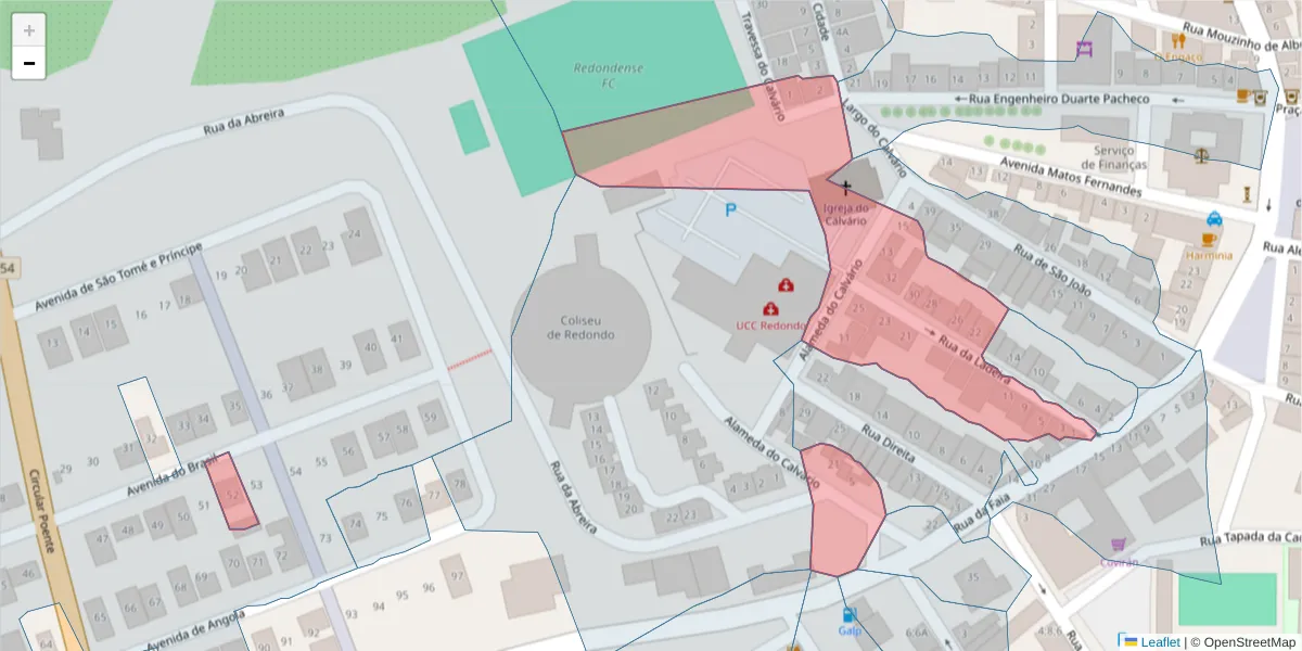 Mapa detalhado do código postal 7170-025 com limites, códigos postais vizinhos e agências dos correios