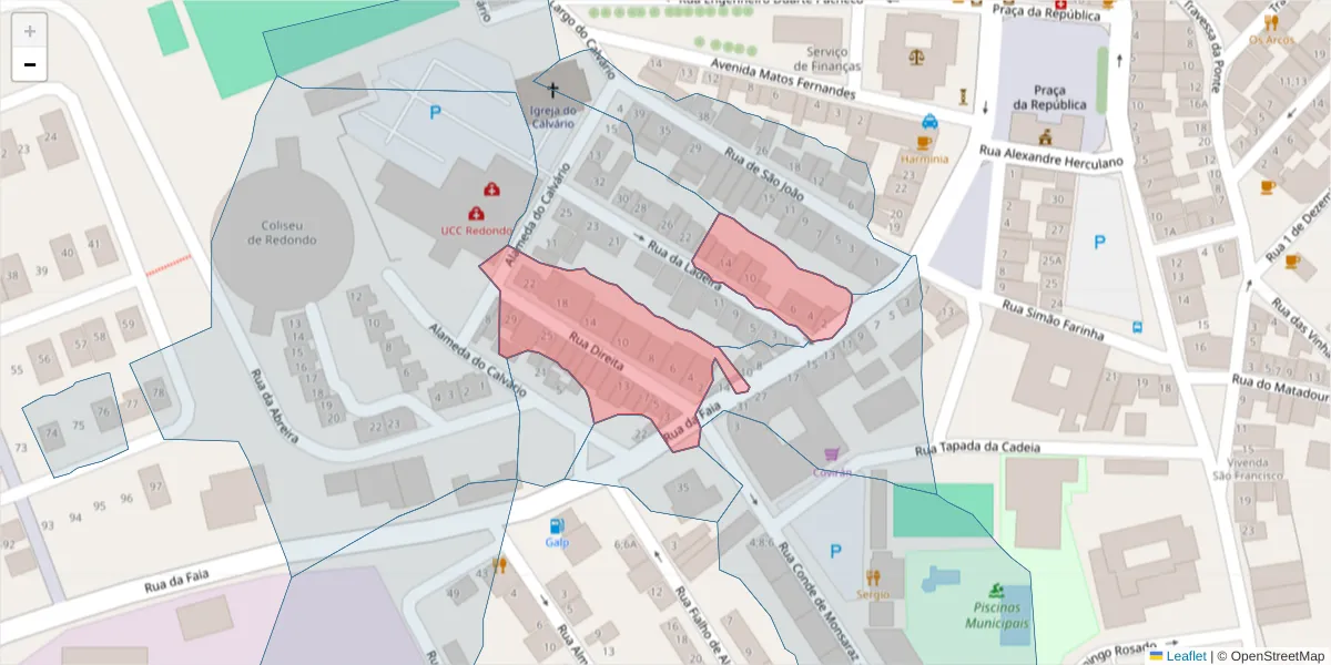 Mapa detalhado do código postal 7170-026 com limites, códigos postais vizinhos e agências dos correios