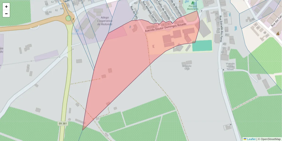 Mapa detalhado do código postal 7170-029 com limites, códigos postais vizinhos e agências dos correios