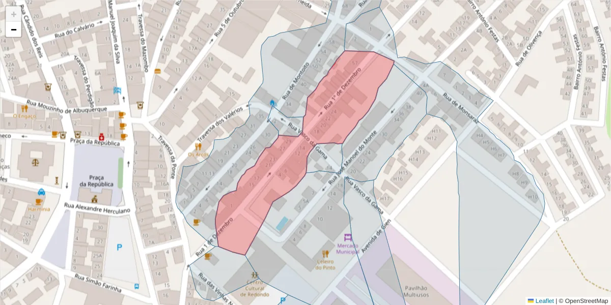 Mapa detalhado do código postal 7170-043 com limites, códigos postais vizinhos e agências dos correios