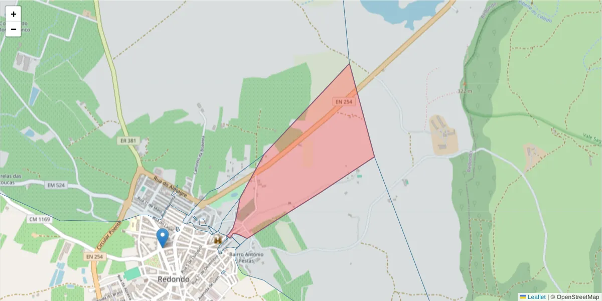 Mapa detalhado do código postal 7170-057 com limites, códigos postais vizinhos e agências dos correios